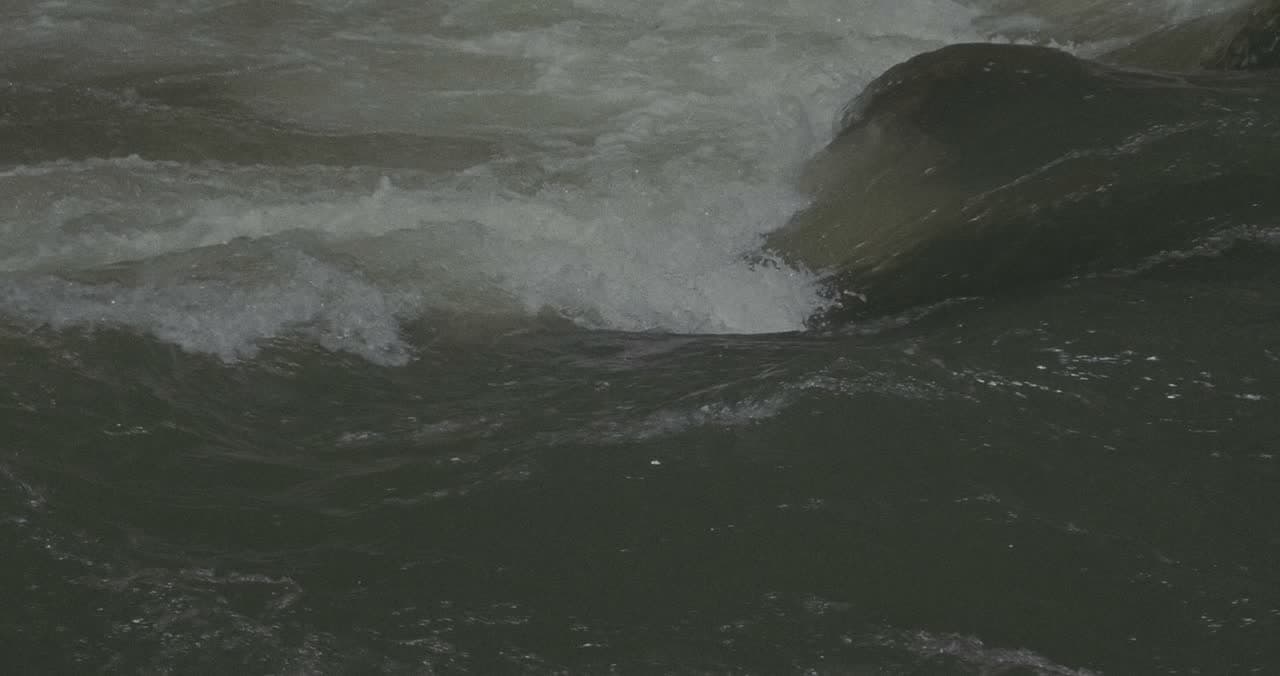 River water rushing past a boulder